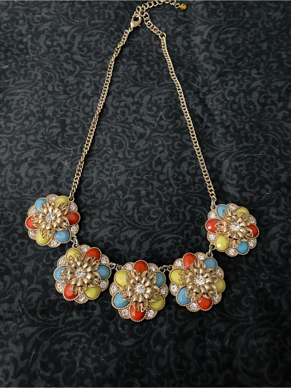 Gold-Tone Multicolor Floral Statement Necklace - Women Jewelry